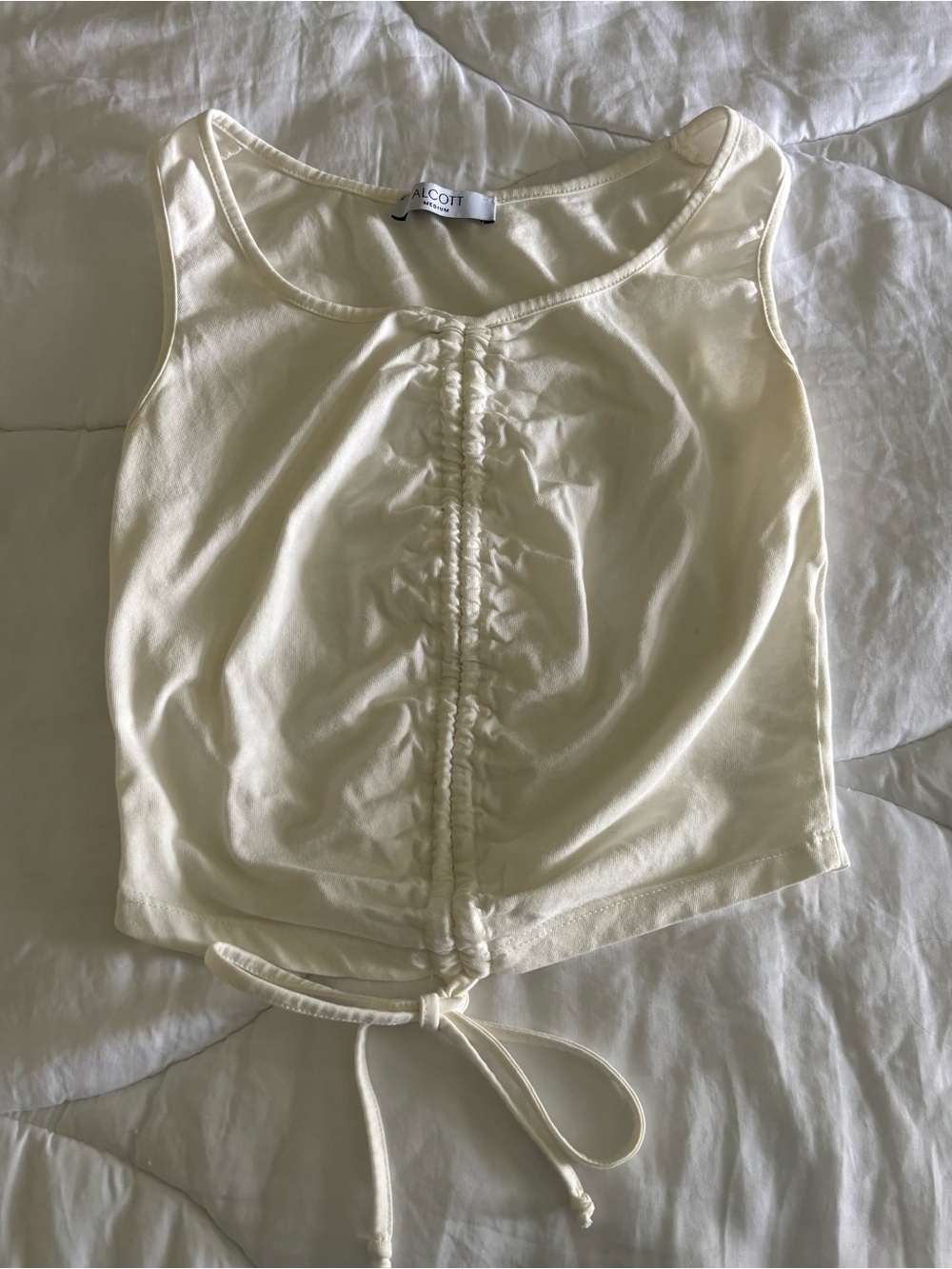 Alcott Cream Ruched Front Drawstring Crop Tank - Picture 2 of 5